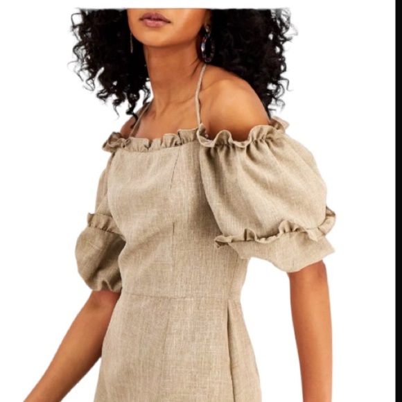 LeRumi Ryan Off-The-Shoulder Zipper Front Split Size Medium Midi Dress. - Picture 3 of 9